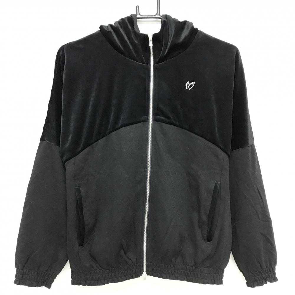 【超美品】マスターバニー 異素材ジップパーカー 黒系 一部ベロア調 蓄熱裏地  レディース 0(S) ゴルフウェア MASTER BUNNY EDITION