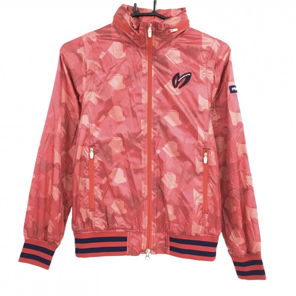 【超美品】マスターバニー 2WAYブルゾン レッド カモフラ風総柄 蓄熱裏地 袖着脱可 レディース 0(S) ゴルフウェア MASTER BUNNY EDITION