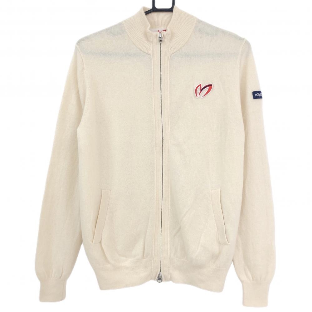 【美品】マスターバニー ニットジャケット アイボリー カシミヤ100％ ロゴレッド レディース 2(L) ゴルフウェア MASTER BUNNY EDITION