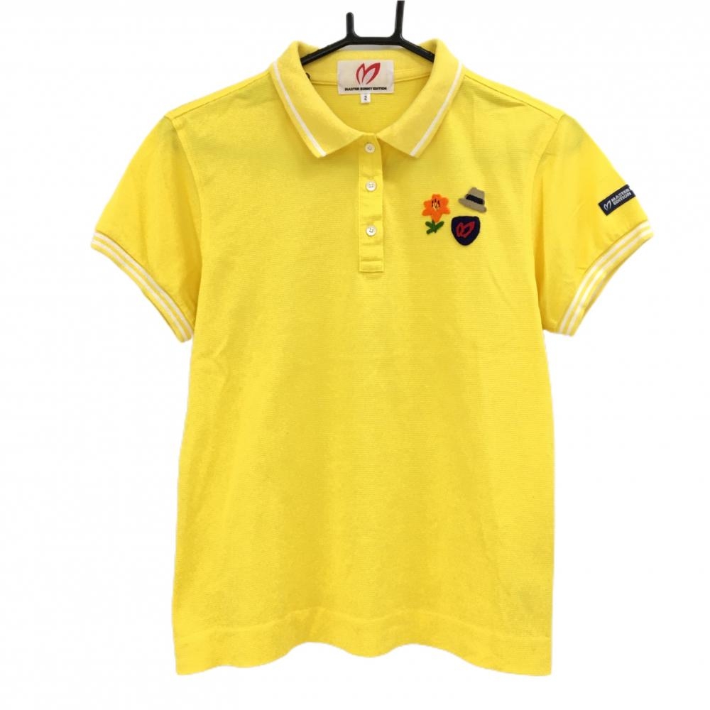 【美品】マスターバニー 半袖ポロシャツ イエロー×白  レディース 2(L) ゴルフウェア MASTER BUNNY EDITION