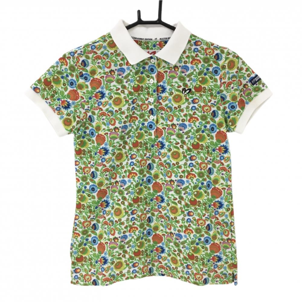 マスターバニー 半袖ポロシャツ グリーン×マルチカラー 花柄  レディース 1(M) ゴルフウェア MASTER BUNNY EDITION