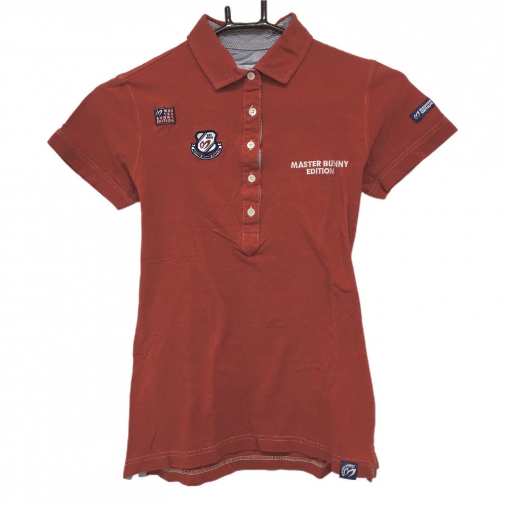 マスターバニー 半袖ポロシャツ レッド 複数ワッペン 襟裏細ボーダー レディース 1(M) ゴルフウェア MASTER BUNNY EDITION