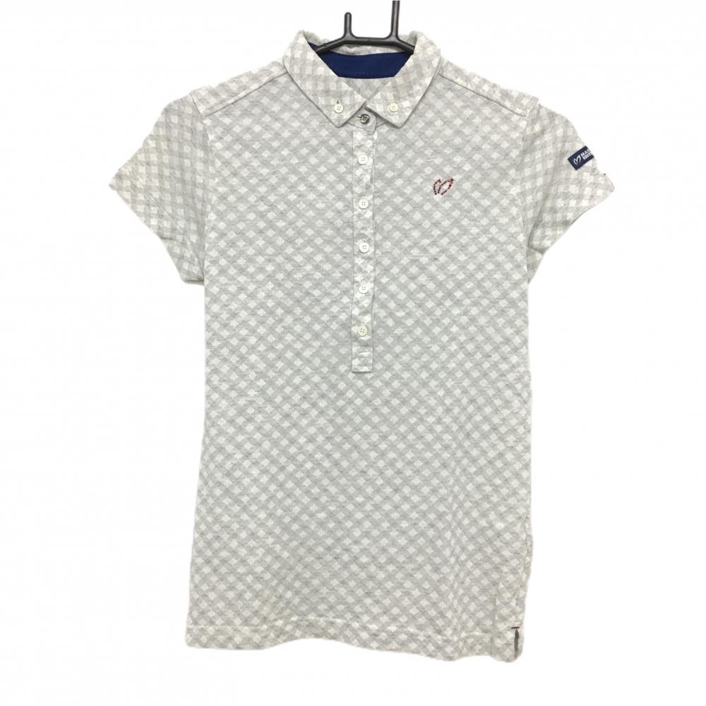 【超美品】マスターバニー 半袖ポロシャツ 杢ライトグレー 格子柄 ラインストーン レディース 0(S) ゴルフウェア MASTER BUNNY EDITION