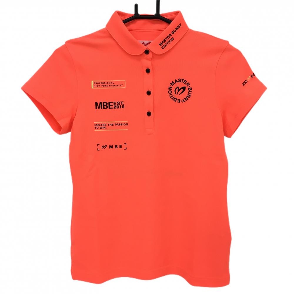 【新品】マスターバニー 半袖ポロシャツ 蛍光オレンジ ロゴ黒 ストレッチ レディース 0(S) ゴルフウェア MASTER BUNNY EDITION