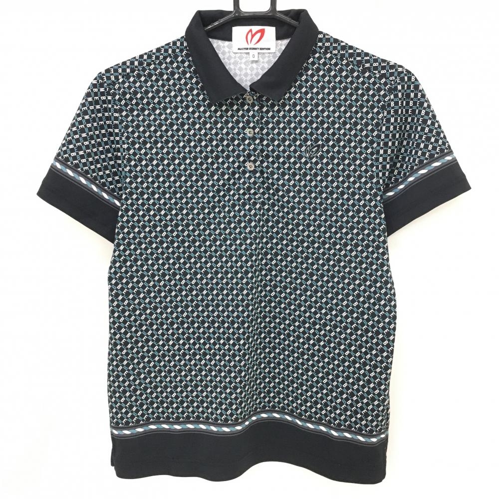 【超美品】マスターバニー 半袖ポロシャツ ネイビー×白 ロゴ総柄  レディース 0(S) ゴルフウェア 2024年モデル MASTER BUNNY EDITION