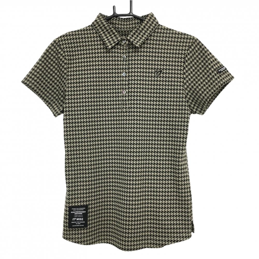 【超美品】マスターバニー 半袖ポロシャツ ベージュ系×黒 総柄 レディース 2(L) ゴルフウェア 2023年モデル MASTER BUNNY EDITION