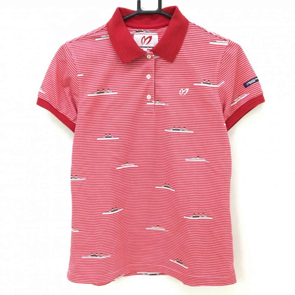 マスターバニー 半袖ポロシャツ レッド×ライトピンク 細ボーダー 船柄 レディース 2 ゴルフウェア MASTER BUNNY EDITION