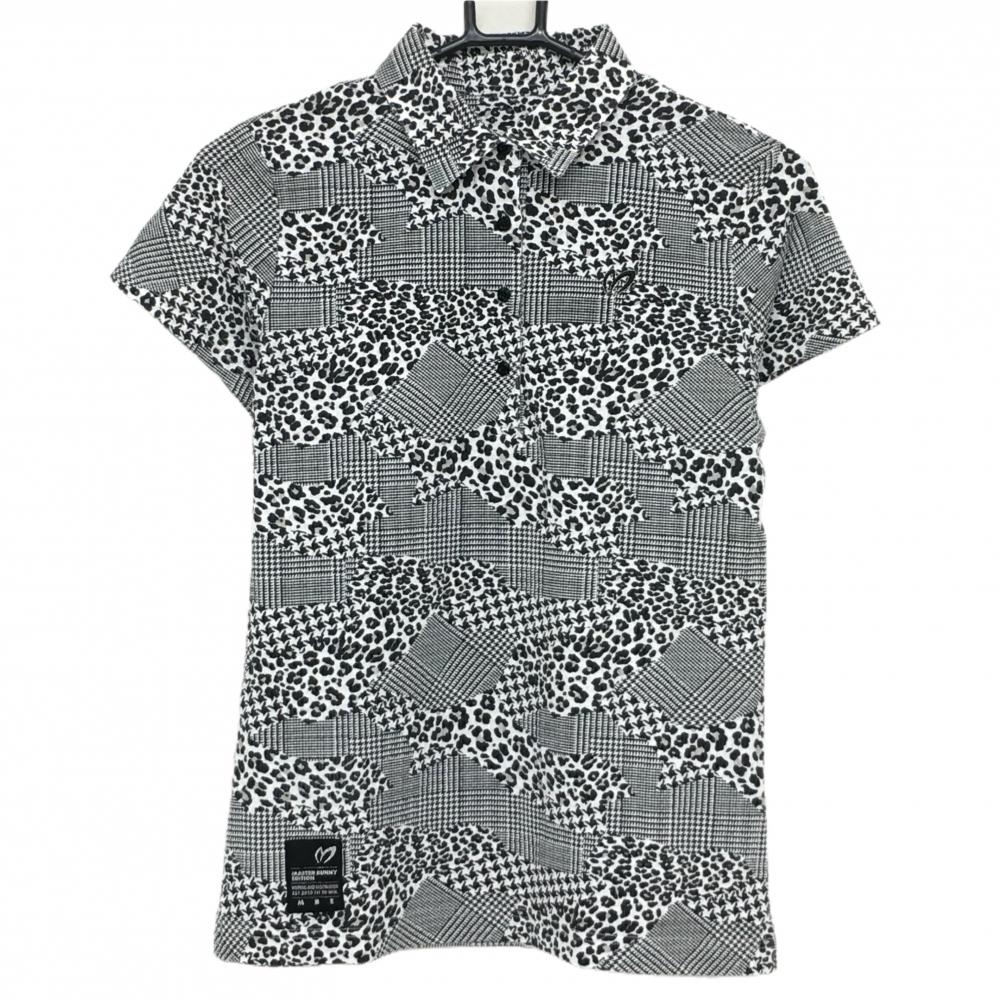 【超美品】マスターバニー 半袖ポロシャツ 黒×白 カモフラ柄 千鳥格子 レディース 0(S) ゴルフウェア MASTER BUNNY EDITION