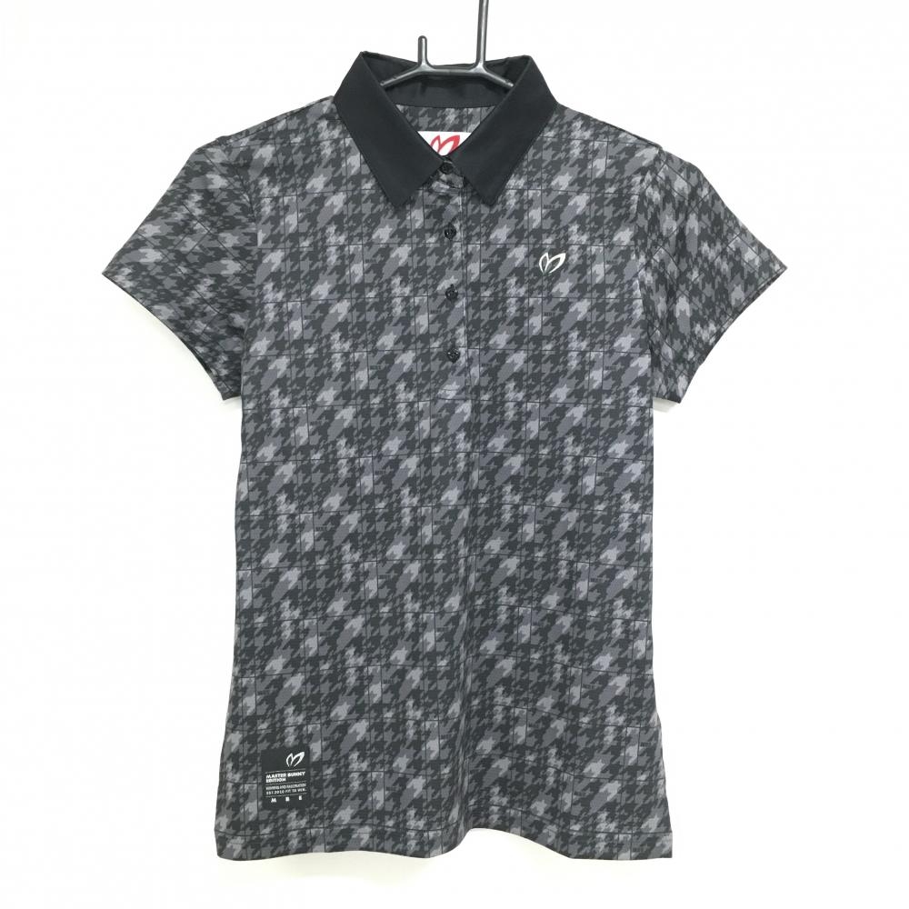 【新品】マスターバニー 半袖ポロシャツ 黒×グレー 総柄 千鳥 レディース 0(S) ゴルフウェア MASTER BUNNY EDITION