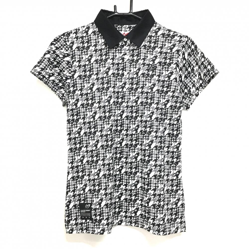 【新品】マスターバニー 半袖ポロシャツ 黒×白 総柄 千鳥 レディース 1(M) ゴルフウェア MASTER BUNNY EDITION