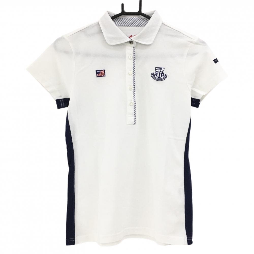 マスターバニー 半袖ポロシャツ 白×ネイビー サイド切替 前立て一部斜めボーダー  レディース 0(S) ゴルフウェア MASTER BUNNY EDITION