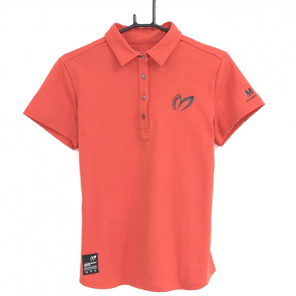 【美品】マスターバニー 半袖ポロシャツ オレンジ系×黒 胸ロゴ レディース 2(L) ゴルフウェア MASTER BUNNY EDITION