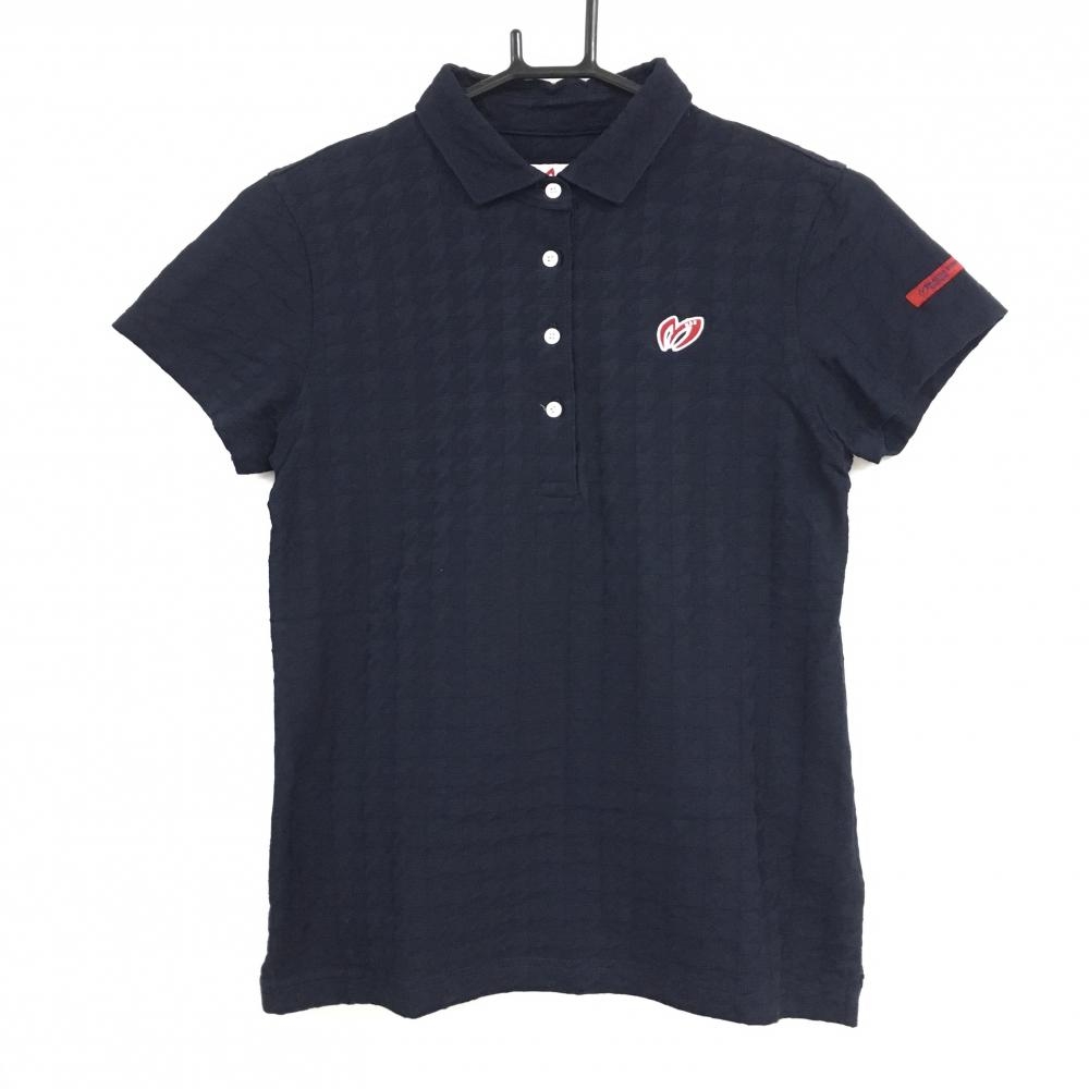 【超美品】マスターバニー 半袖ポロシャツ ダークネイビー 千鳥格子 コットン混 レディース 1(M) ゴルフウェア MASTER BUNNY EDITION