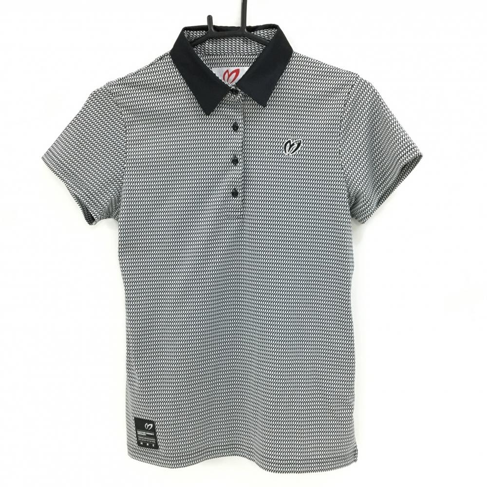 【超美品】マスターバニー 半袖ポロシャツ 黒×白 総柄 ロゴ刺しゅう レディース 1(M) ゴルフウェア MASTER BUNNY EDITION