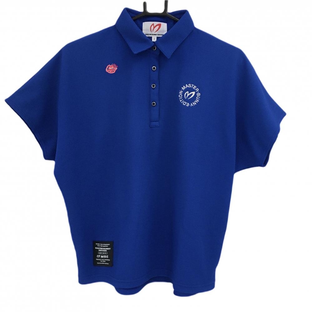 【超美品】マスターバニー 半袖ポロシャツ ブルー×シルバー  レディース 2(L) ゴルフウェア 2025年モデル MASTER BUNNY EDITION