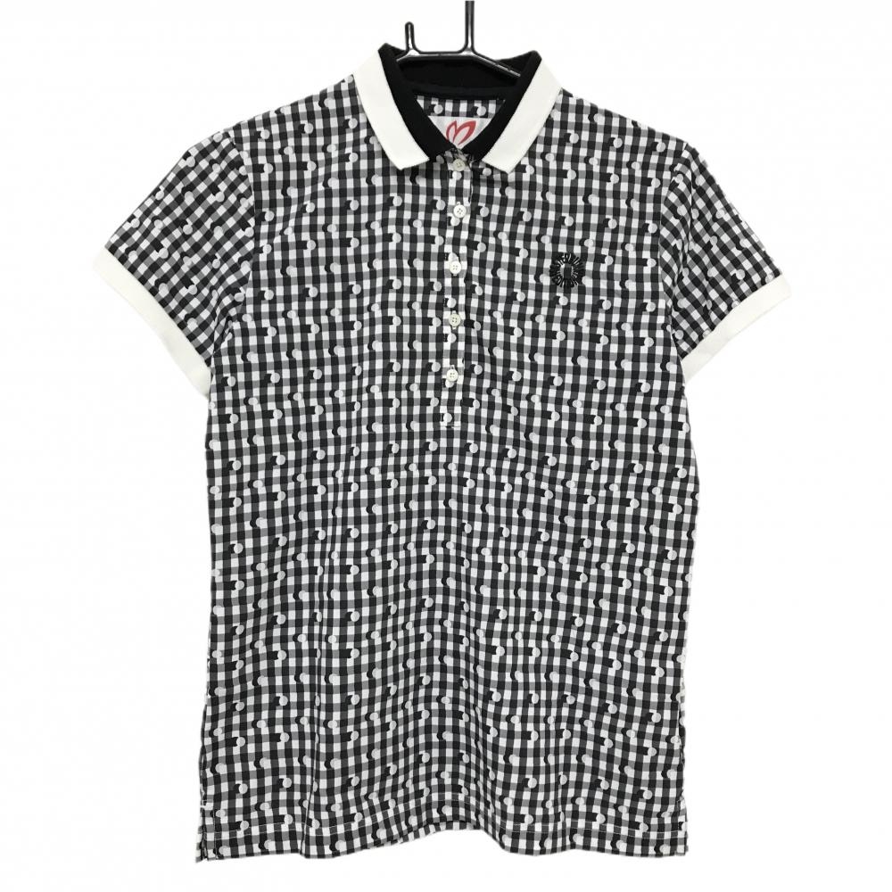 マスターバニー 半袖ポロシャツ 白×黒 チェック ドット 胸ロゴ レディース 2(L) ゴルフウェア MASTER BUNNY EDITION