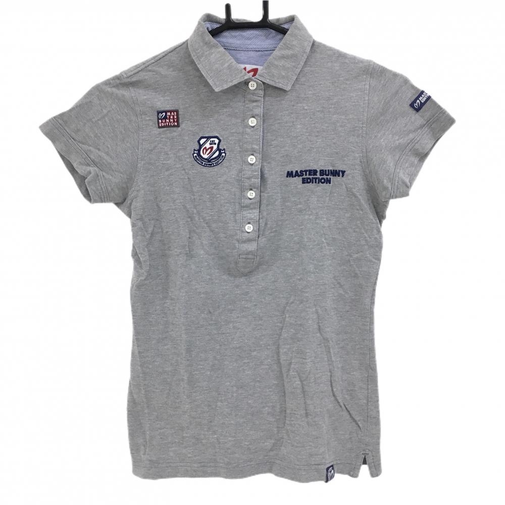 【美品】マスターバニー 半袖ポロシャツ グレー ロゴ刺しゅう レディース 0(S) ゴルフウェア MASTER BUNNY EDITION