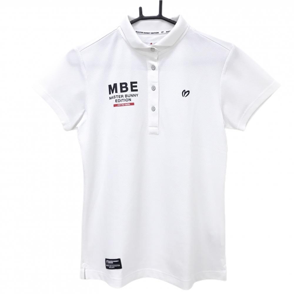 【超美品】マスターバニー 半袖ポロシャツ 白 ロゴプリント レディース 1(M) ゴルフウェア MASTER BUNNY EDITION