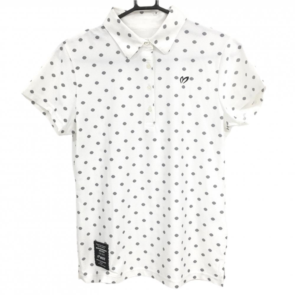 【超美品】マスターバニー 半袖ポロシャツ 白×ダークネイビー ドット メッシュ調 レディース 1(M) ゴルフウェア MASTER BUNNY EDITION