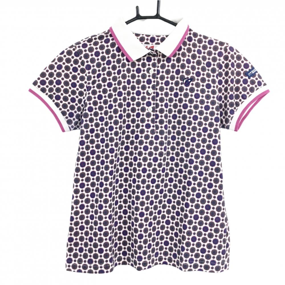 マスターバニー 半袖ポロシャツ 白×グリーン×ネイビー 総柄 レディース 2(L) ゴルフウェア MASTER BUNNY EDITION