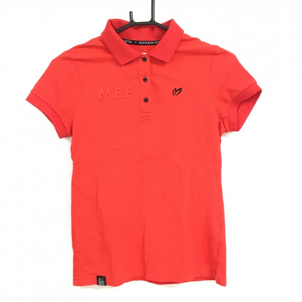 【超美品】マスターバニー 半袖ポロシャツ レッド 胸元立体ロゴ レディース 0(S) ゴルフウェア MASTER BUNNY EDITION
