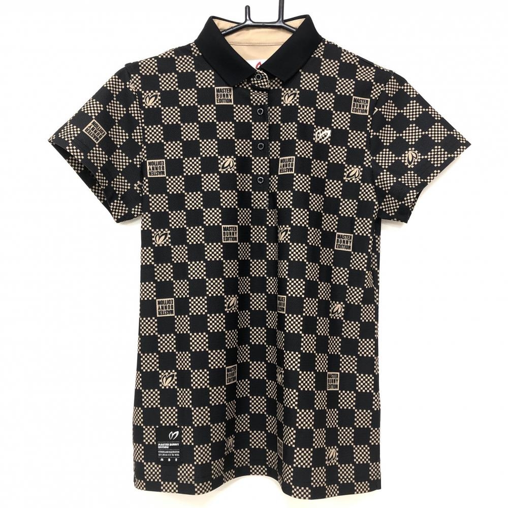 【超美品】マスターバニー 半袖ポロシャツ 黒×ベージュ ブロックチェック ロゴ  レディース 1(M) ゴルフウェア MASTER BUNNY EDITION