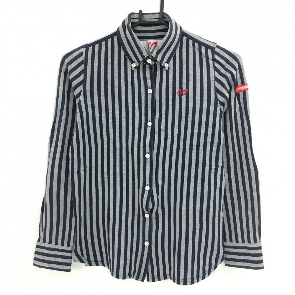 マスターバニー 長袖シャツ グレー×ネイビー ストライプ ボタンダウン  レディース 1(M) ゴルフウェア MASTER BUNNY EDITION