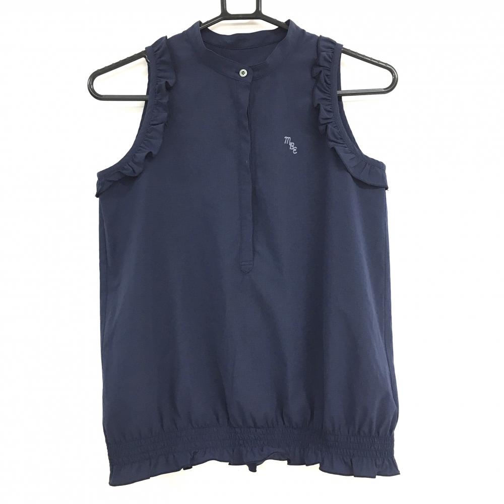 【超美品】マスターバニー ノースリーブシャツ ネイビー フリル ロゴ刺しゅう レディース 0(S) ゴルフウェア MASTER BUNNY EDITION