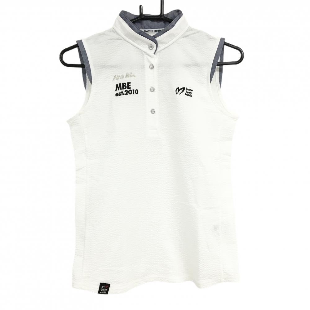 【超美品】マスターバニー ノースリーブポロシャツ 白 サッカー生地 ハイネック レディース 0(S) ゴルフウェア MASTER BUNNY EDITION