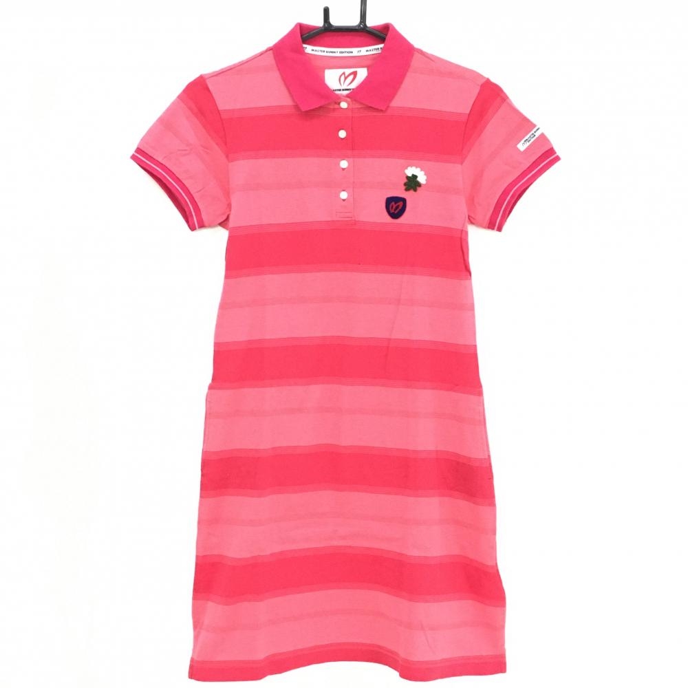 マスターバニー 半袖ポロワンピース レッド ボーダー 花刺しゅう  レディース 1(M) ゴルフウェア MASTER BUNNY EDITION