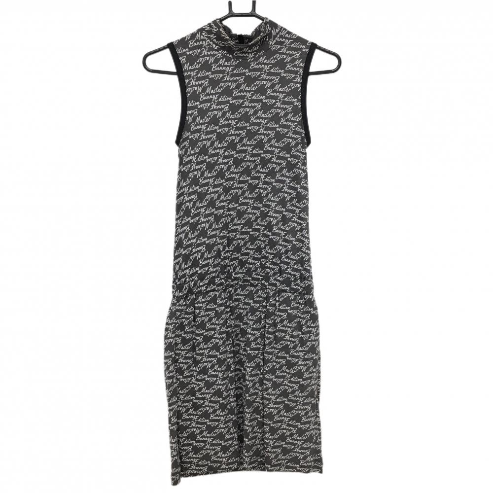 マスターバニー ノースリーブワンピース グレー×白 ロゴ総柄 ハイネック 後ジップ レディース 0(S) ゴルフウェア MASTER BUNNY EDITION