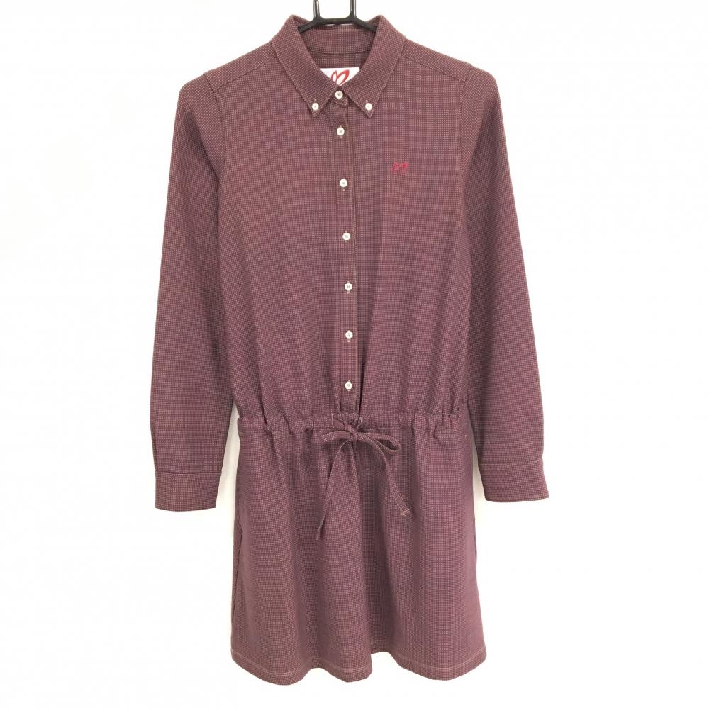 【超美品】マスターバニー ワンピース ベージュ×レッド 総柄 ウール混 レディース 0(S) ゴルフウェア MASTER BUNNY EDITION