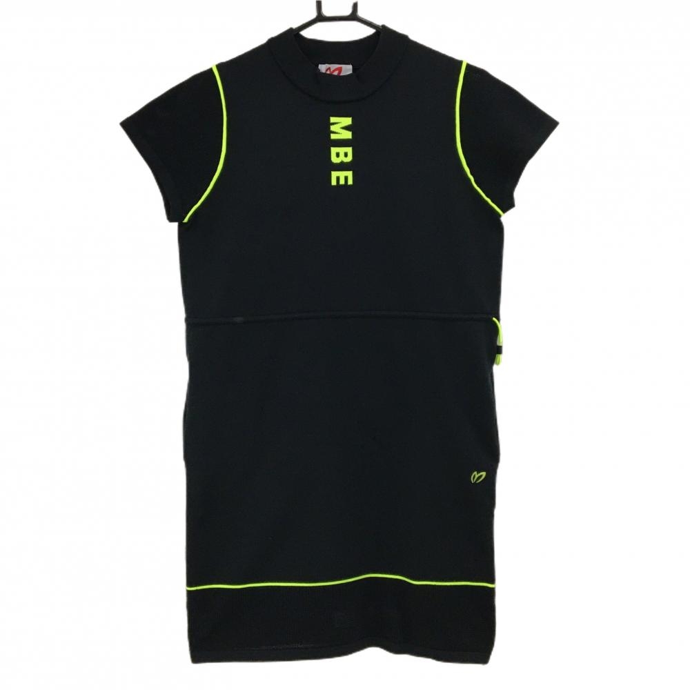【超美品】マスターバニー 半袖ニットワンピース 黒×蛍光イエロー  レディース 1(M) ゴルフウェア 2024年モデル MASTER BUNNY EDITION