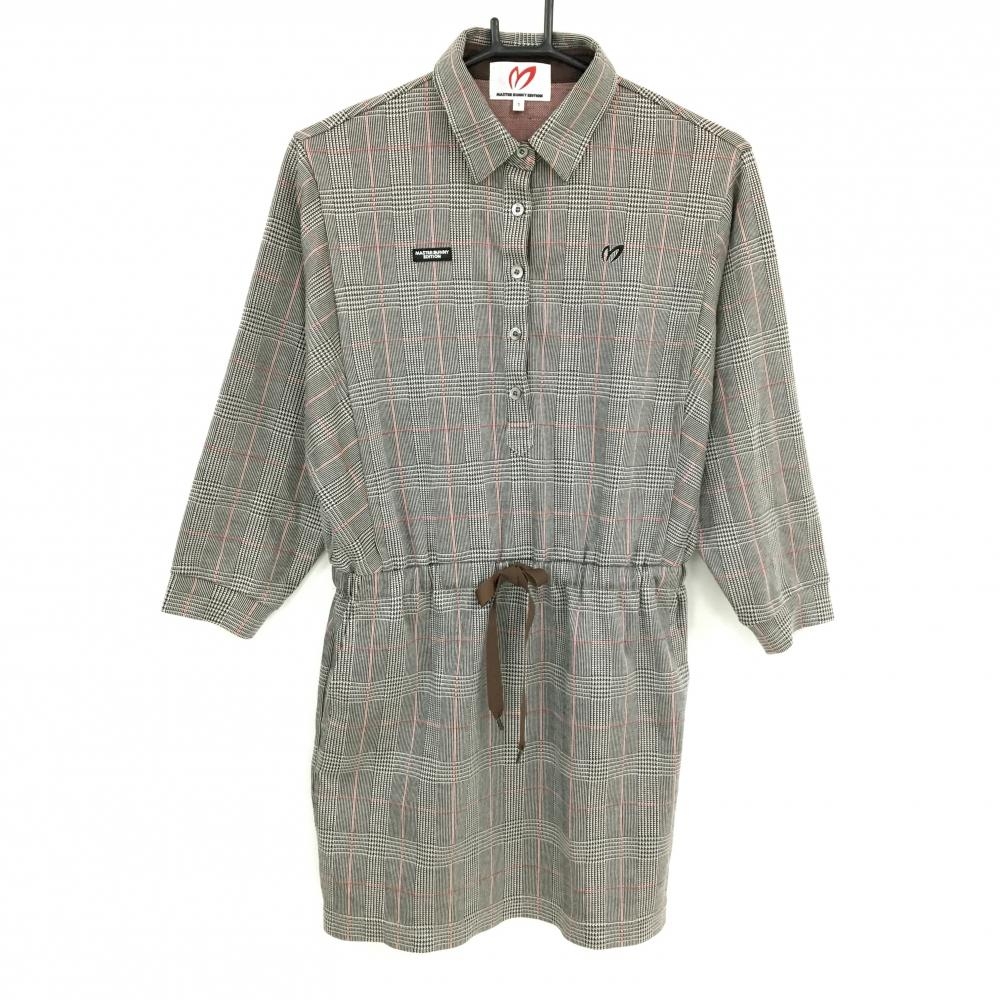 【美品】マスターバニー 長袖ポロワンピース グレー系×レッド レディース 1(M) ゴルフウェア 2024年モデル MASTER BUNNY EDITION