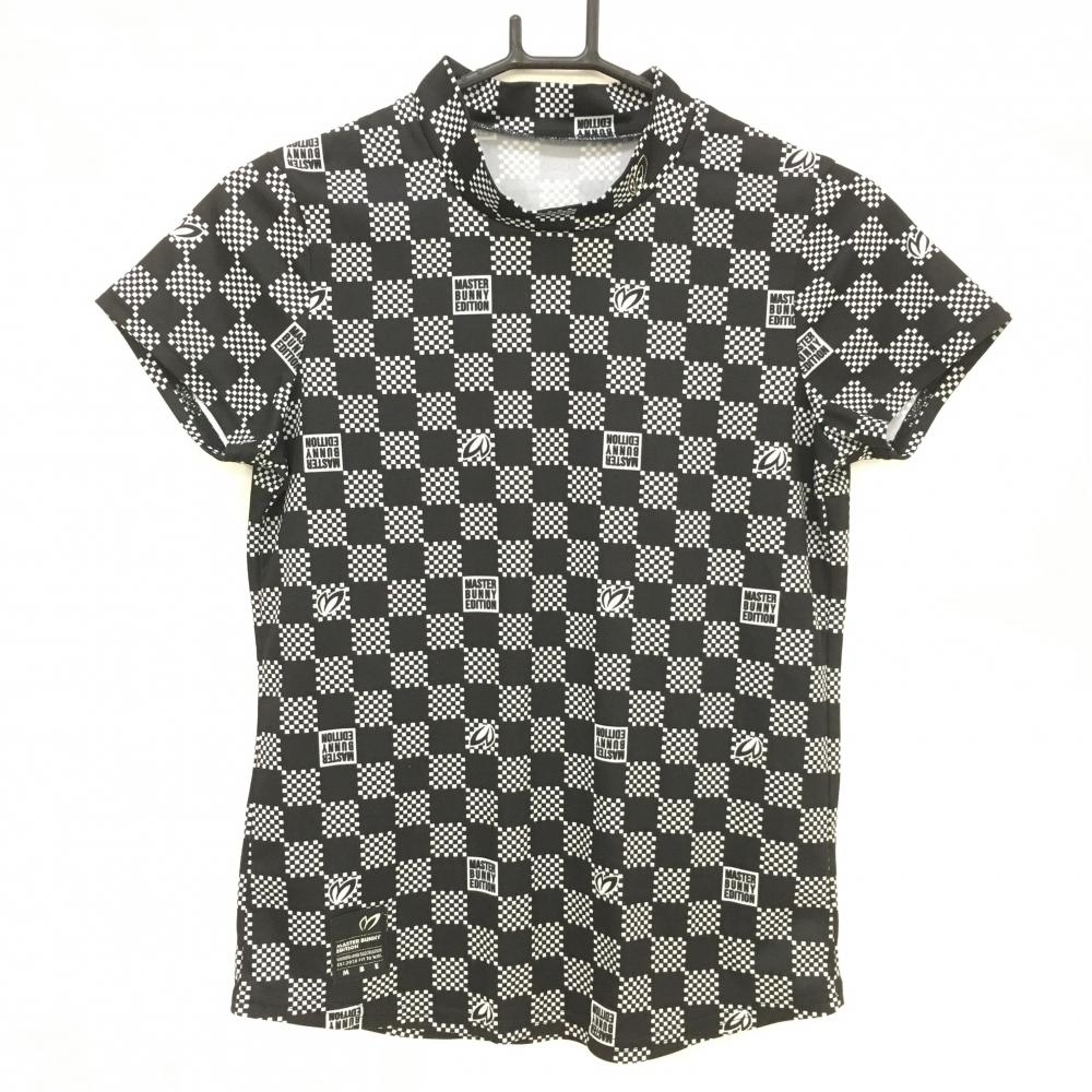【超美品】マスターバニー 半袖ハイネックシャツ 黒×白 総柄  レディース 1(M) ゴルフウェア 2022年モデル MASTER BUNNY EDITION