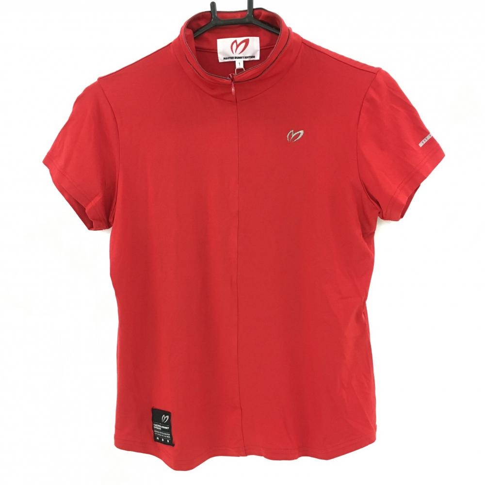 【新品】マスターバニー 半袖ハイネックシャツ レッド×ダークグレー  レディース 1(M) ゴルフウェア MASTER BUNNY EDITION