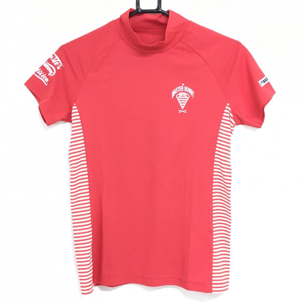 【超美品】マスターバニー 半袖ハイネックシャツ レッド×白 サイドボーダー レディース 1(M) ゴルフウェア MASTER BUNNY EDITION