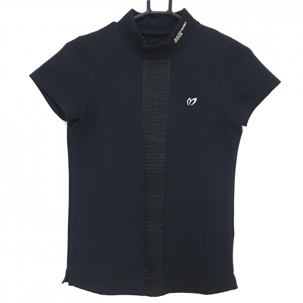 【超美品】マスターバニー 半袖ハイネックシャツ 黒 織生地 フロントピンタック  レディース 0(S) ゴルフウェア MASTER BUNNY EDITION