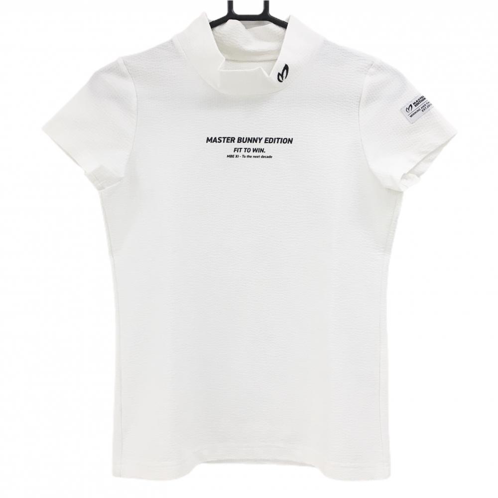 【超美品】マスターバニー 半袖ハイネックシャツ 白 サッカー生地 ロゴプリント レディース 0(S) ゴルフウェア MASTER BUNNY EDITION