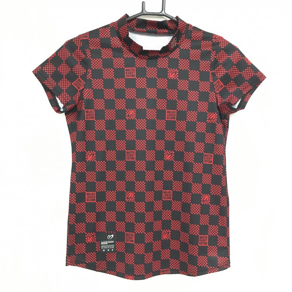 【新品】マスターバニー 半袖ハイネックシャツ 黒×レッド ブロックチェック レディース 0(S) ゴルフウェア MASTER BUNNY EDITION