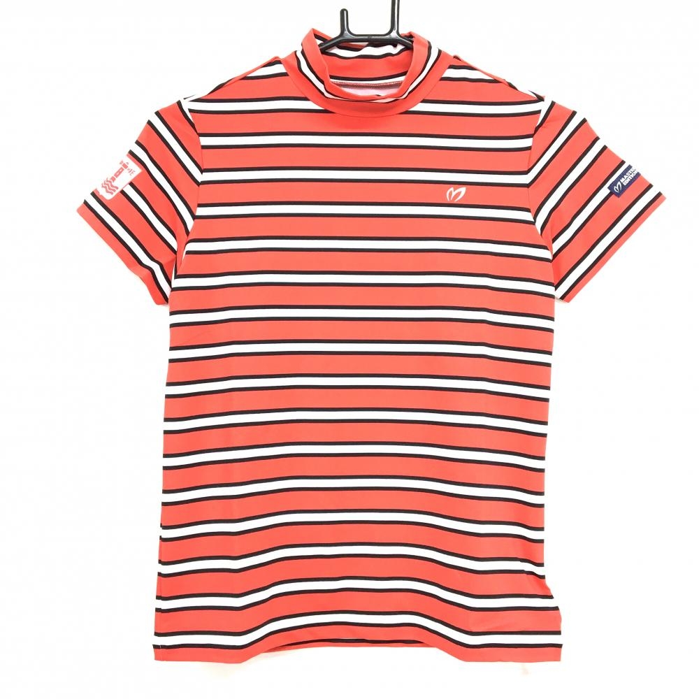 【超美品】マスターバニー 半袖ハイネックシャツ レッド×白 ボーダー UVカット レディース 0(S) ゴルフウェア MASTER BUNNY EDITION