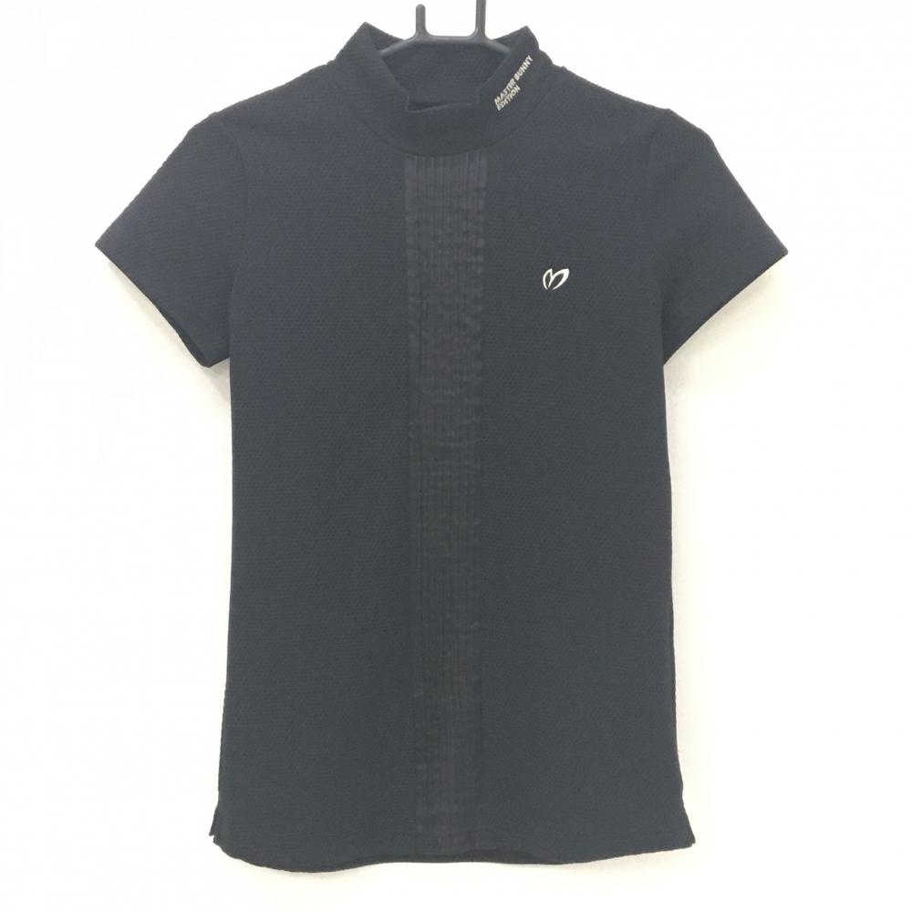 【超美品】マスターバニー 半袖ハイネックシャツ 黒 凹凸生地 ロゴ刺しゅう レディース 1(M) ゴルフウェア MASTER BUNNY EDITION