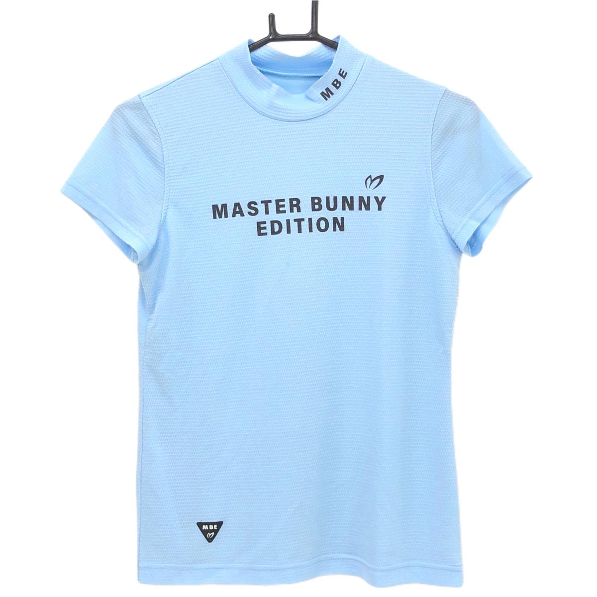 【美品】マスターバニー 半袖ハイネックシャツ ライトブルー 裏地付 ロゴ黒  レディース 0(S) ゴルフウェア MASTER BUNNY EDITION