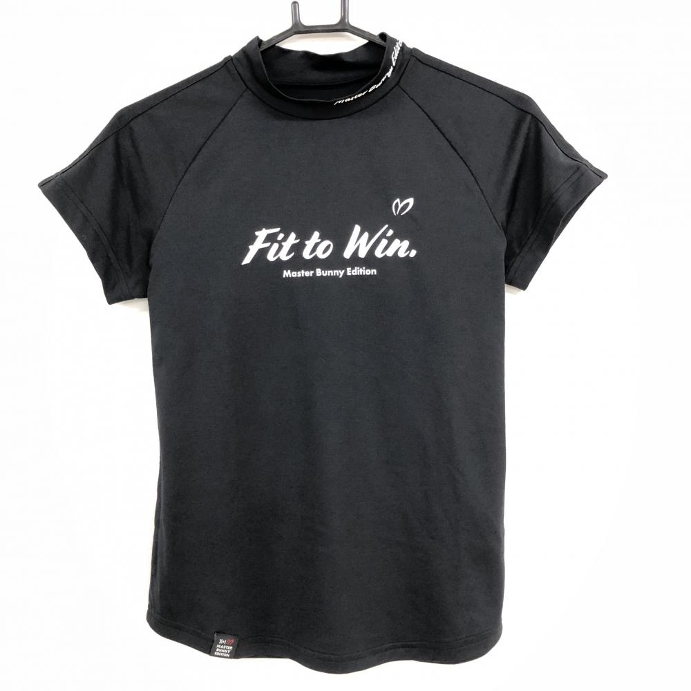 【超美品】マスターバニー 半袖ハイネックシャツ 黒×白 ロゴプリント レディース 1(M) ゴルフウェア MASTER BUNNY EDITION
