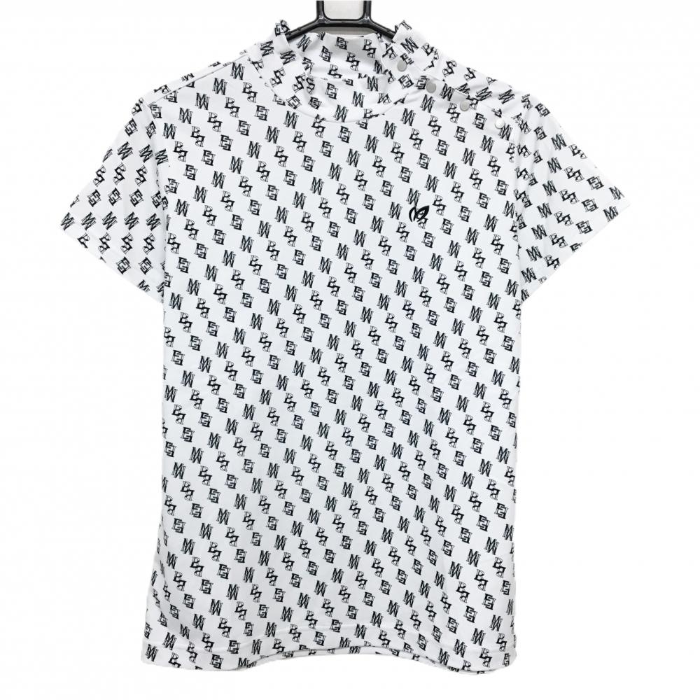 【美品】マスターバニー 半袖ハイネックシャツ 白×ネイビー レディース 2(L) ゴルフウェア MASTER BUNNY EDITION