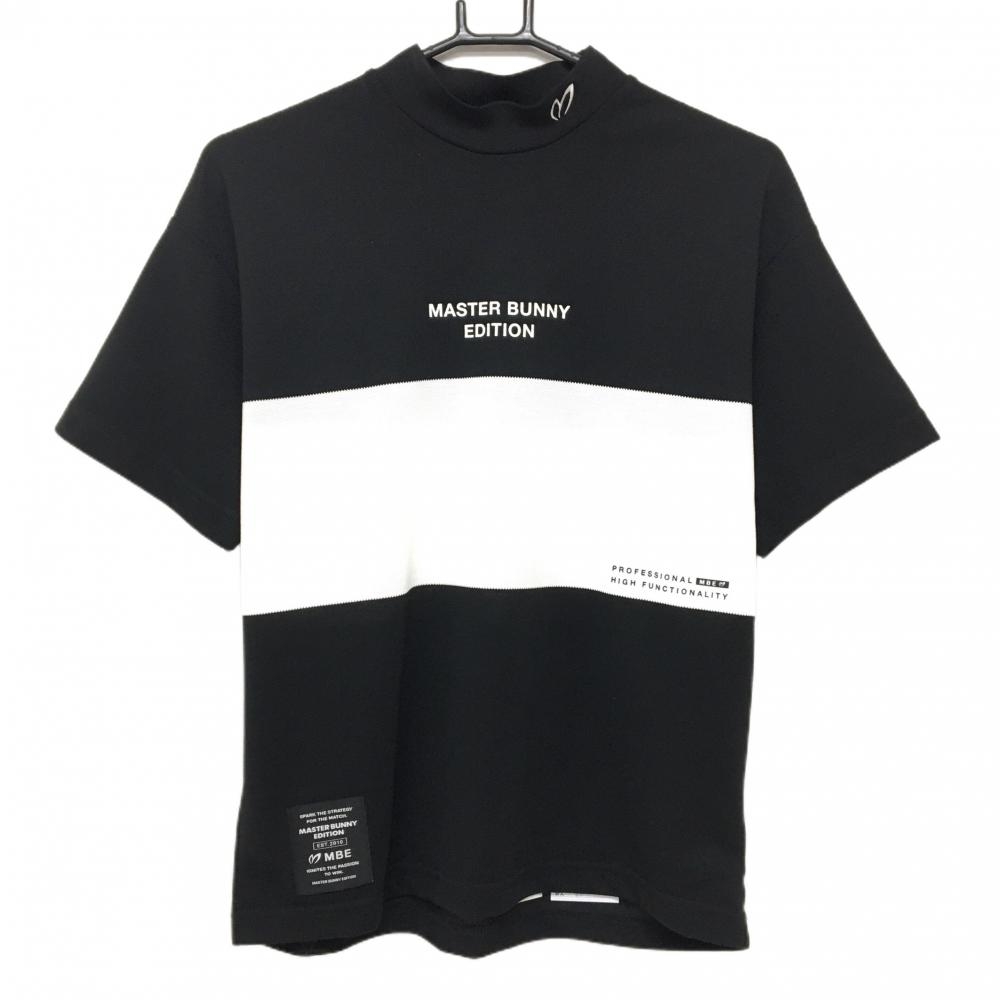 【美品】マスターバニー 半袖ハイネックシャツ 黒×白 胸ライン ロゴ  レディース 1(M) ゴルフウェア 2024年モデル MASTER BUNNY EDITION