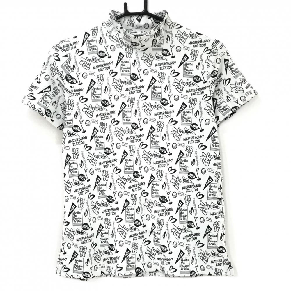 【超美品】マスターバニー 半袖ハイネックシャツ 白×黒 ロゴ総柄  レディース 1(M) ゴルフウェア 2025年モデル MASTER BUNNY EDITION