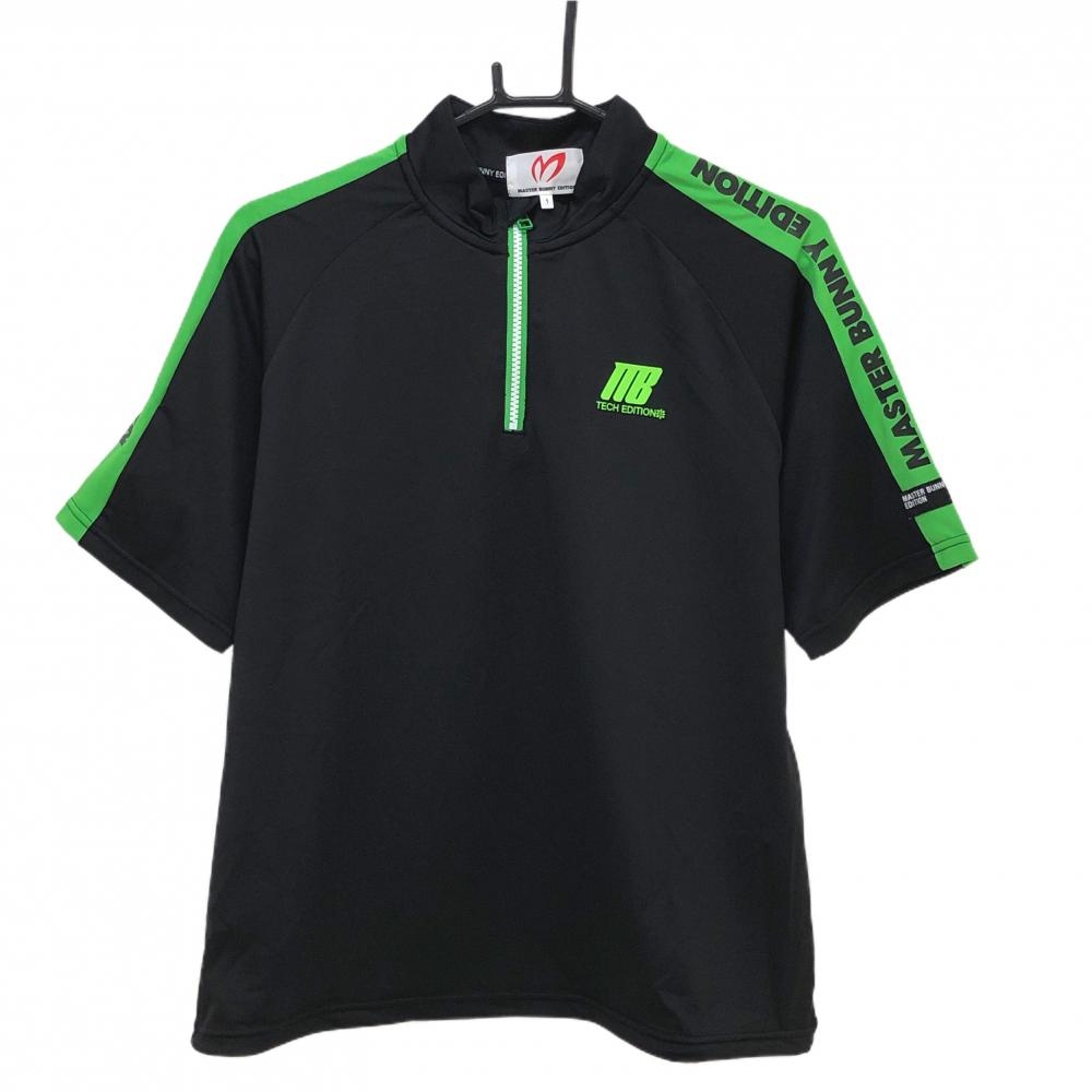 【超美品】マスターバニー 半袖ハイネックシャツ 黒×ライトグリーン レディース 1(M) ゴルフウェア 2025年モデル MASTER BUNNY EDITION