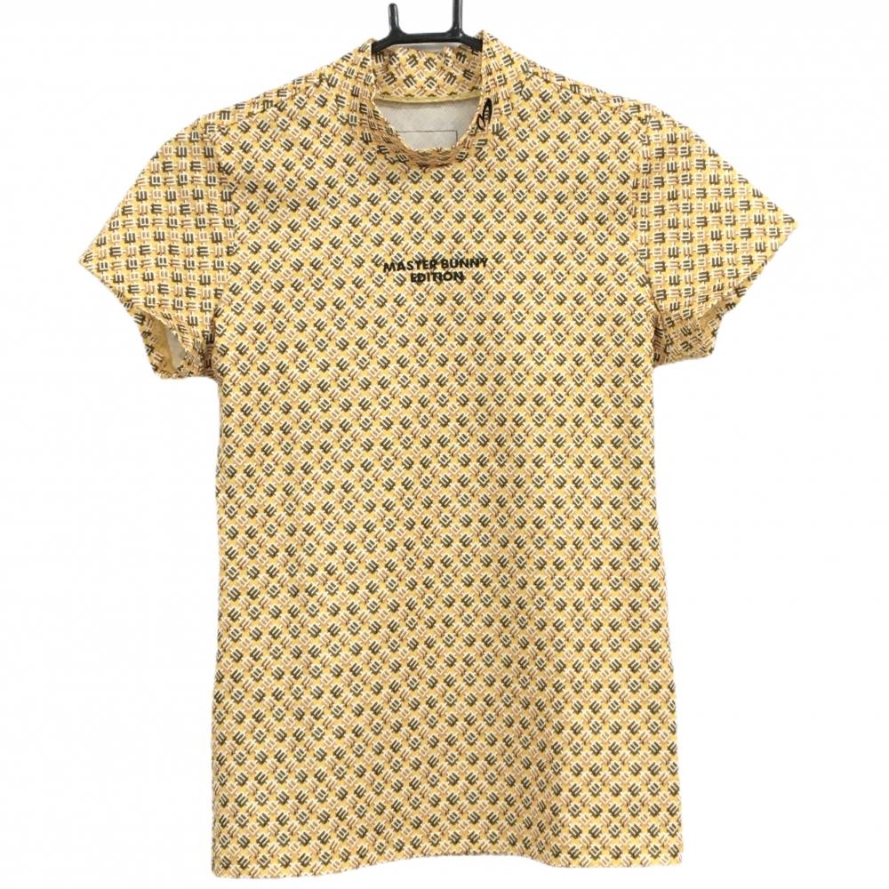【超美品】マスターバニー 半袖ハイネックシャツ イエロー×白×ブラウン系 総柄 レディース 0(S) ゴルフウェア MASTER BUNNY EDITION