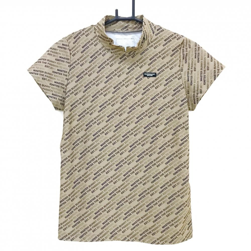 【超美品】マスターバニー 半袖ハイネックシャツ ブラウン×黒 ロゴ総柄  レディース 1(M) ゴルフウェア MASTER BUNNY EDITION